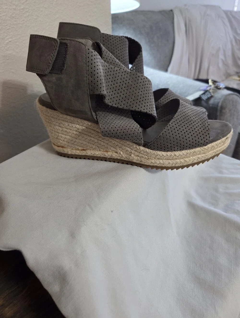 Eileen Fisher Perforated Gray Espadrille Wedges